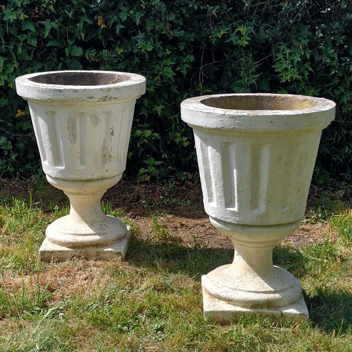 Pair of large cement planters