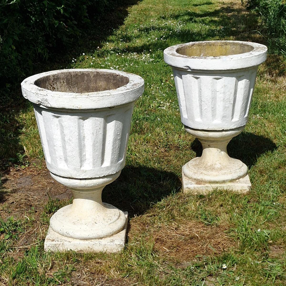 Pair of large cement planters