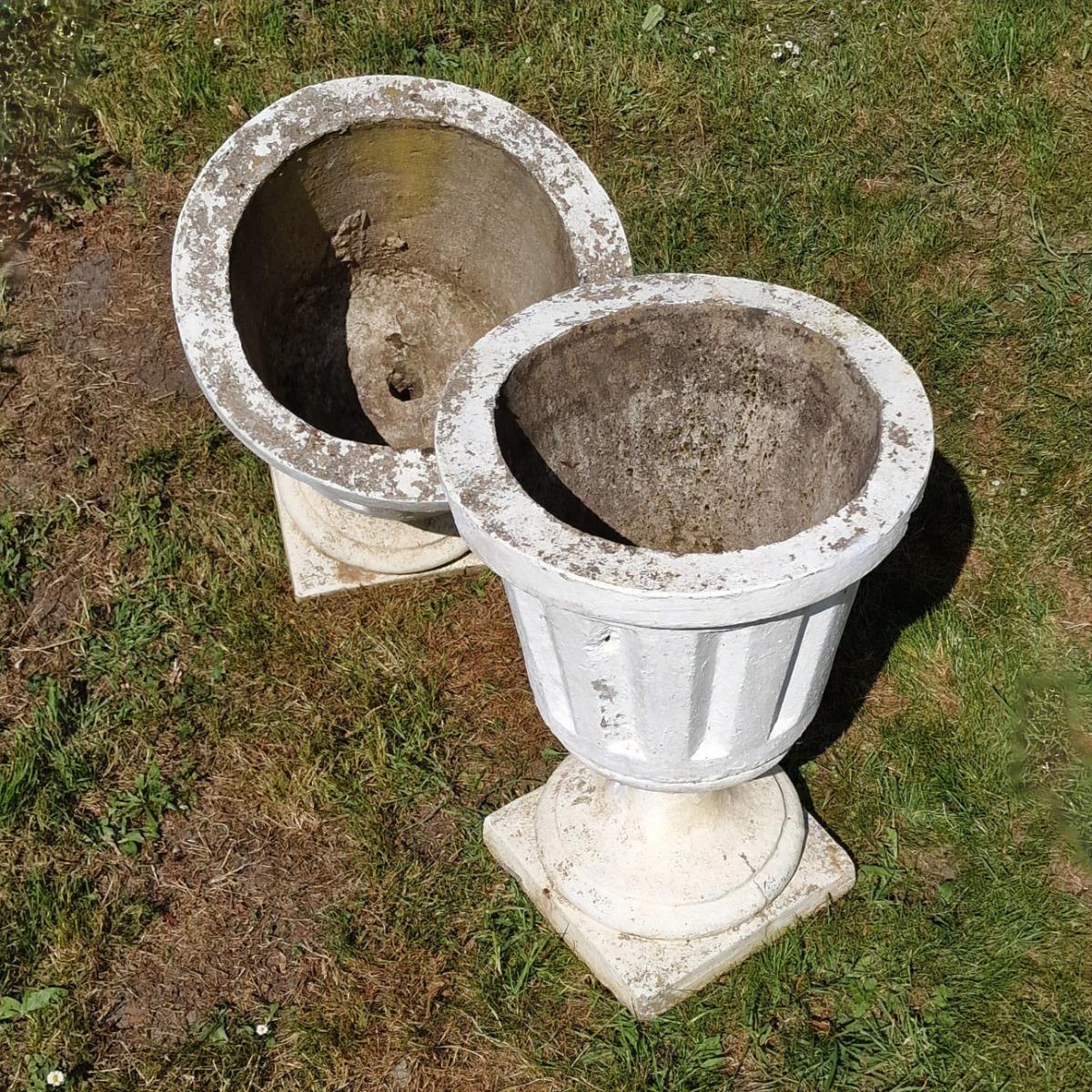 Pair of large cement planters