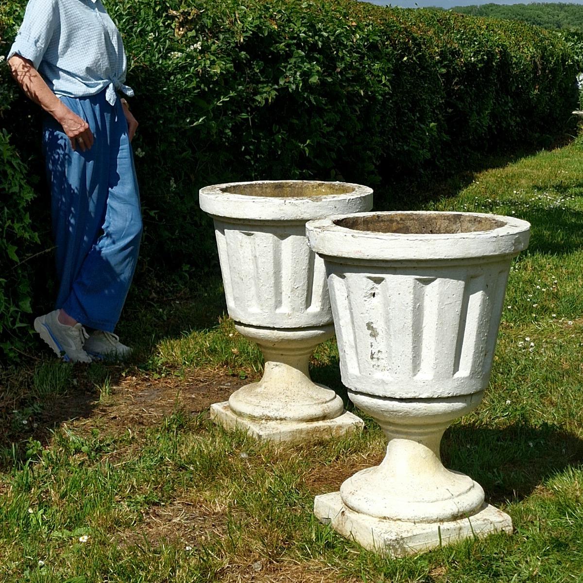 Pair of large cement planters