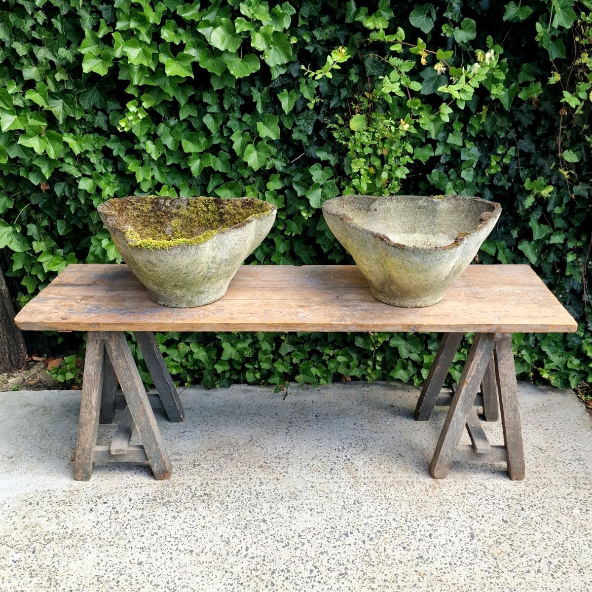 Pair of large clover-shaped planters