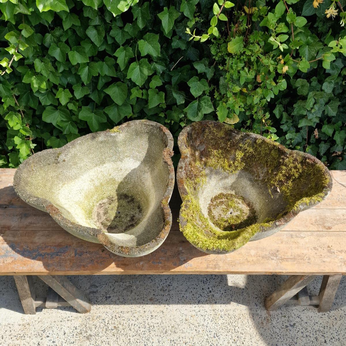 Pair of large clover-shaped planters