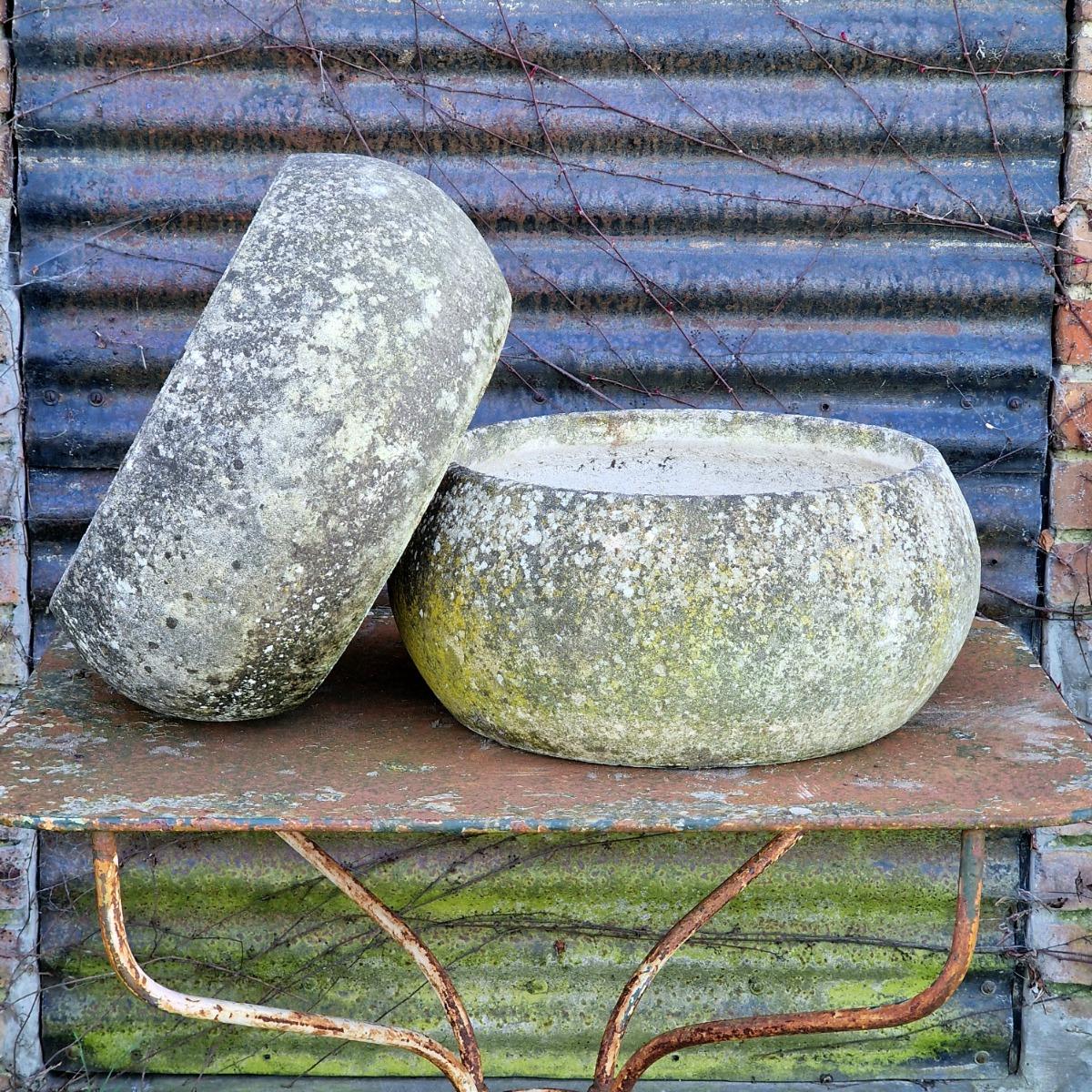 Pair of low round planters