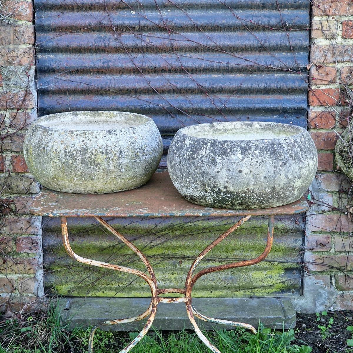 Pair of low round planters