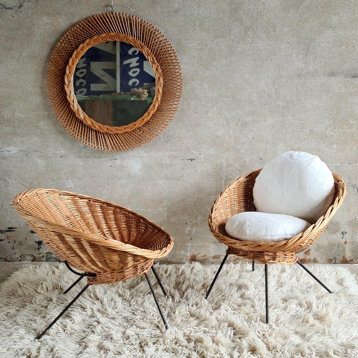 Pair of rattan easy chairs