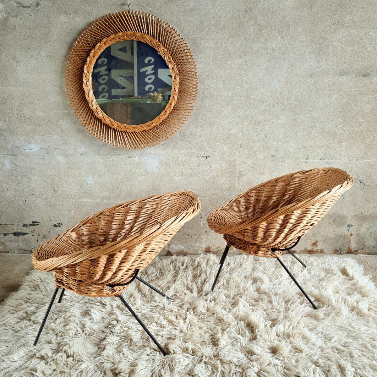 Pair of rattan easy chairs