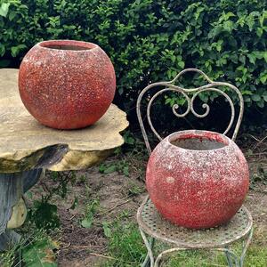 Pair of red sphere planters