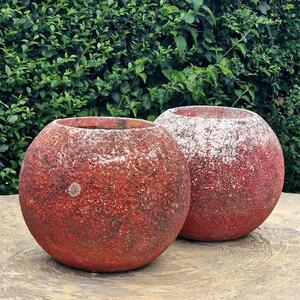 Pair of red sphere planters