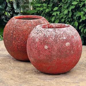 Pair of red sphere planters
