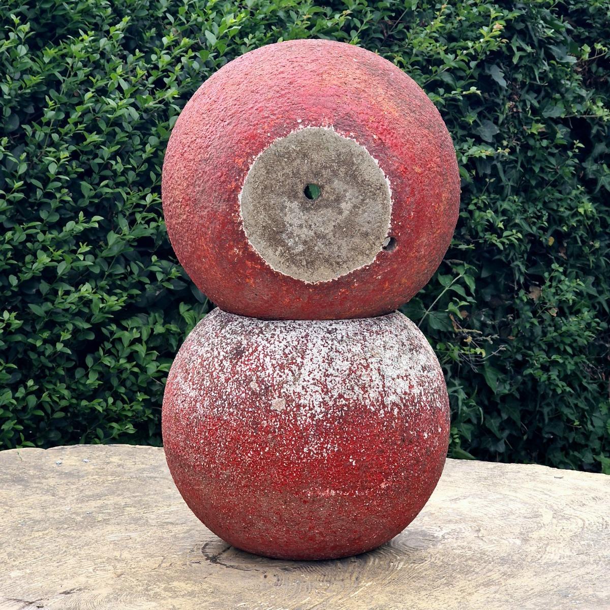 Pair of red sphere planters
