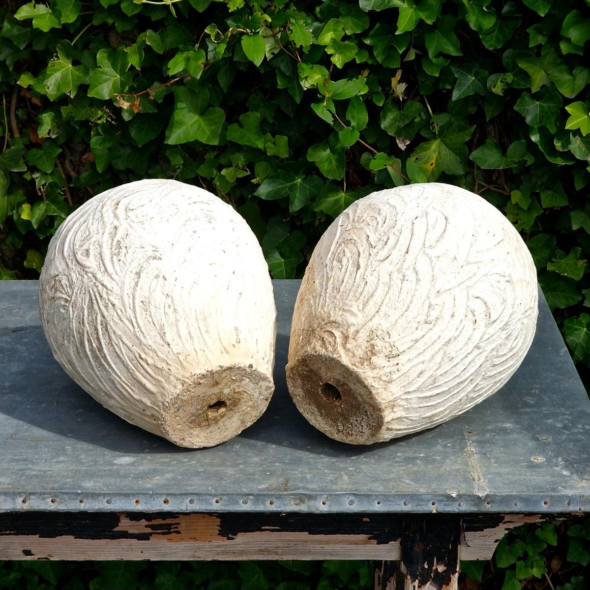 Pair of white cast stone planters