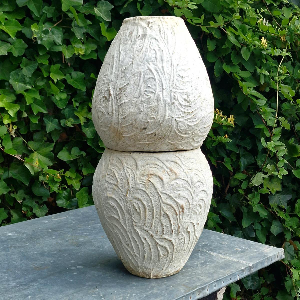 Pair of white cast stone planters