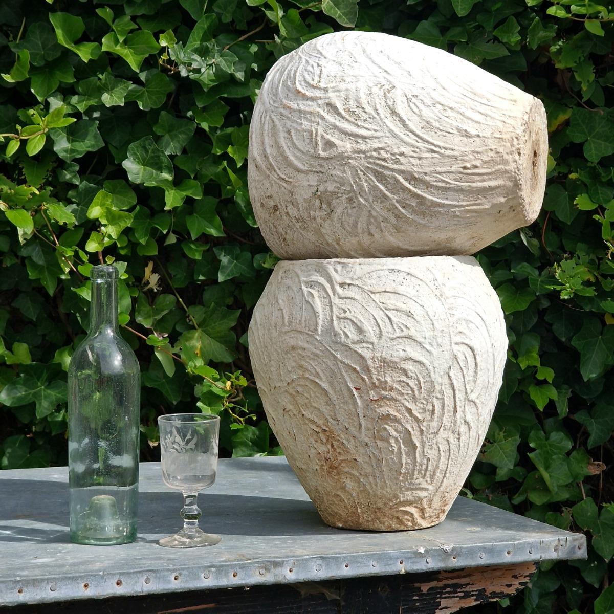 Pair of white cast stone planters