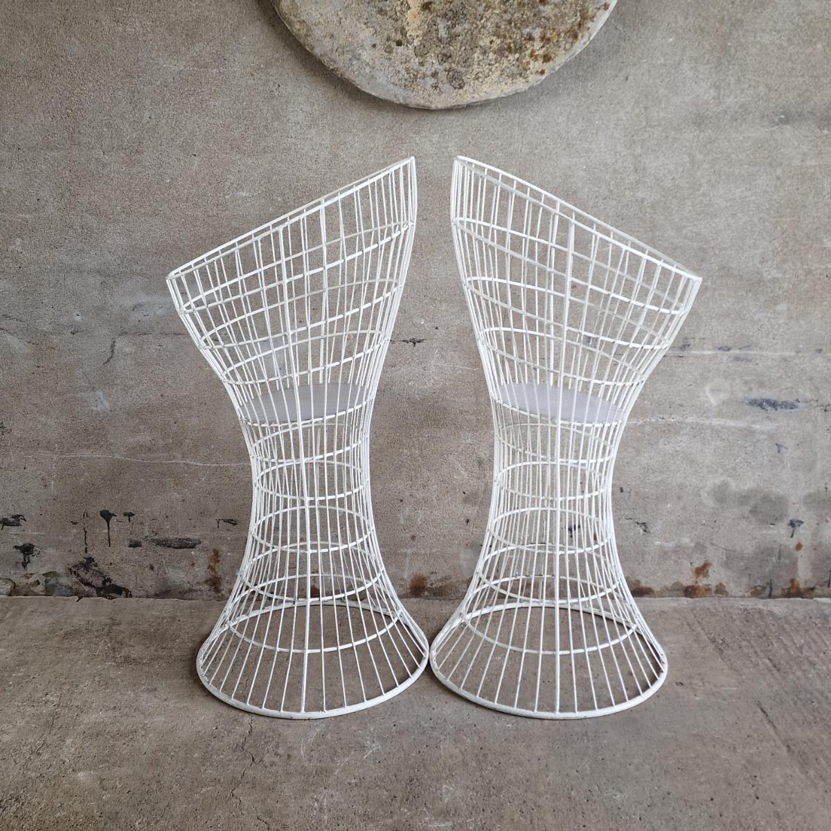 Pair of white metal wire baskets
