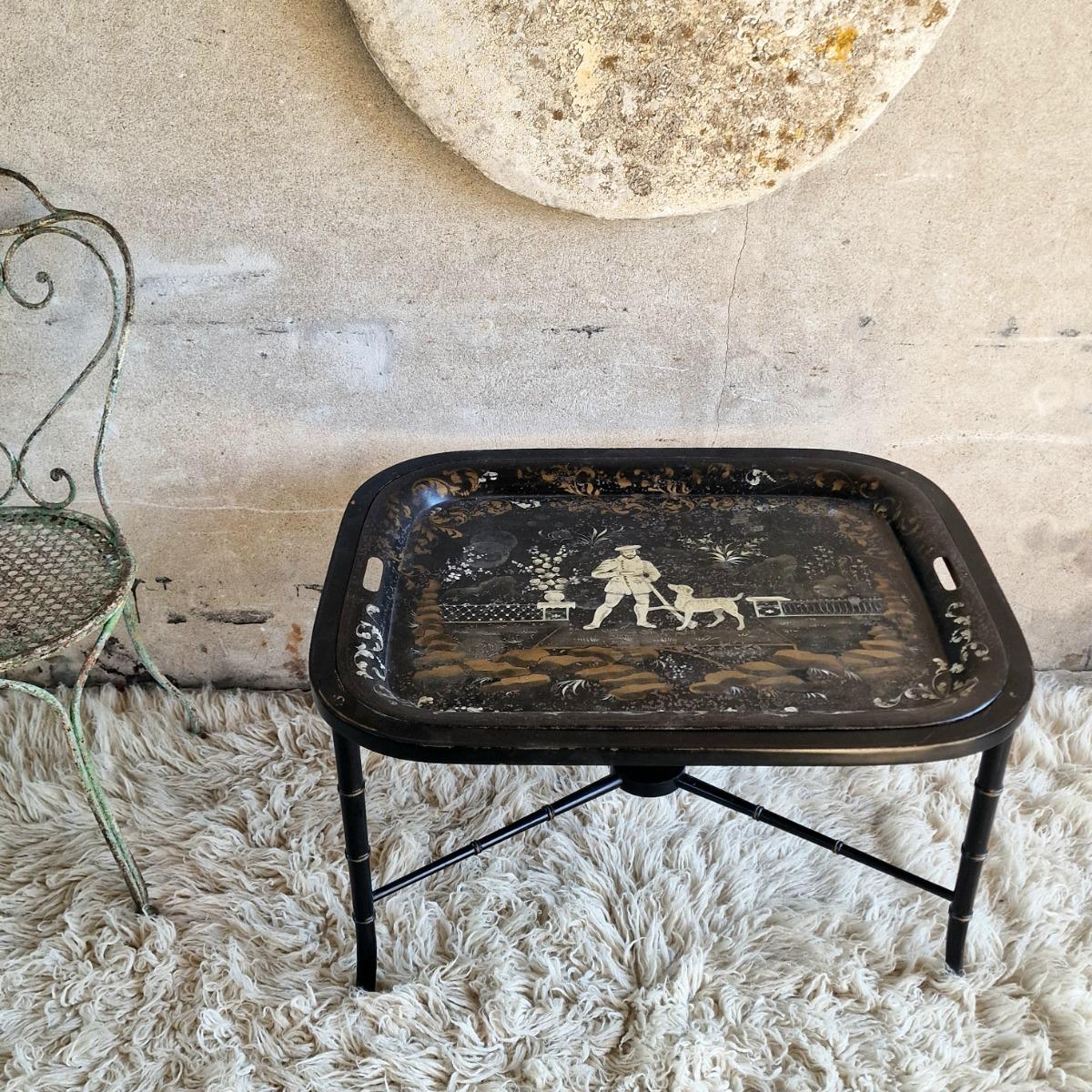 Side table with tray