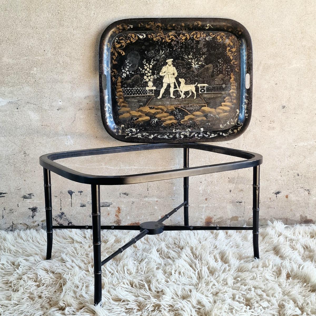 Side table with tray
